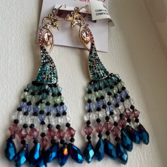 Betsy Johnson beaded peacock earrings. - Picture 3 of 3